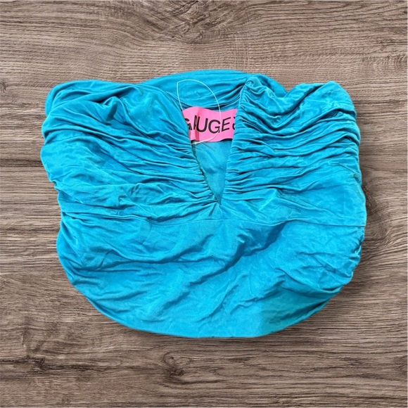 Gauge81 Tops - GAUGE81 Womens Sesis Strapless Ruched Jersey Crop Top V-Wire Plunge Blue Size S